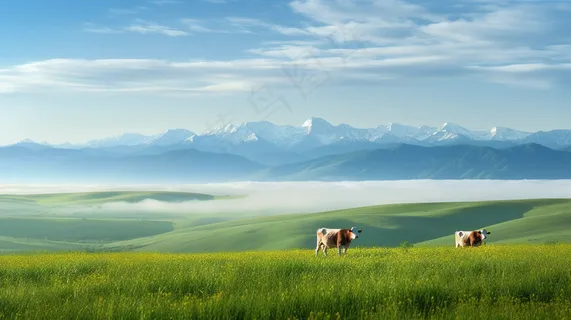 草原白云蓝天一望无际大自然风景摄影图