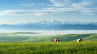 草原白云蓝天一望无际大自然风景摄影图