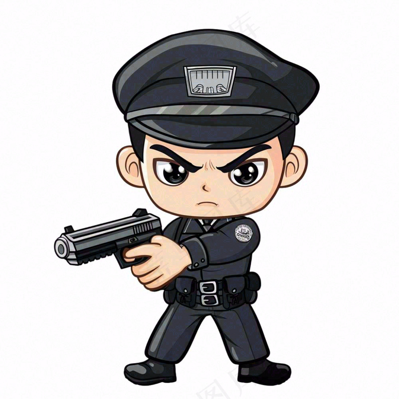 警察拿着枪人物卡通插画免抠(1024x1024)