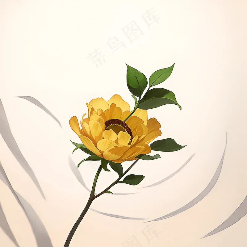 白色黄色手绘新中式风格花植物90