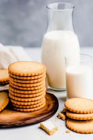 营养早餐饼干牛奶摄影图