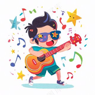 吉他演奏音乐会酷音乐潮流风格人物卡通插画免抠