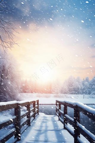 唯美雪景冬天光照背景