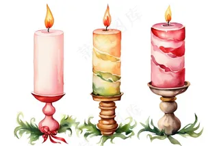 蜡烛唯美节日蜡烛手绘水彩插画免抠
