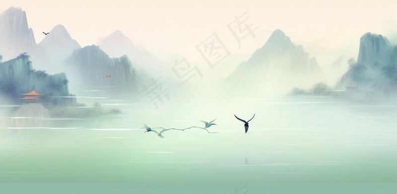 山水水墨画中国风插画背景