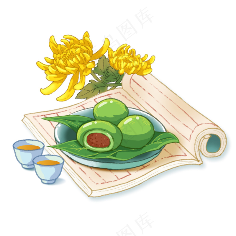 清明节节气美食青团古书菊花元素psd模版下载