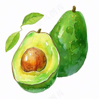 牛油果水果蔬菜水彩插画免抠