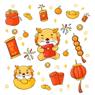 龙年国潮贴纸20psd 源文件 设计 免扣素材