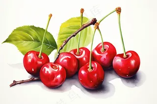 樱桃车厘子水果彩铅水彩插画插图背景