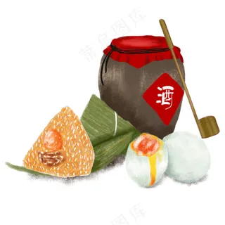 端午节食物元素     粽子插画    鸭蛋   酒坛   插画元素