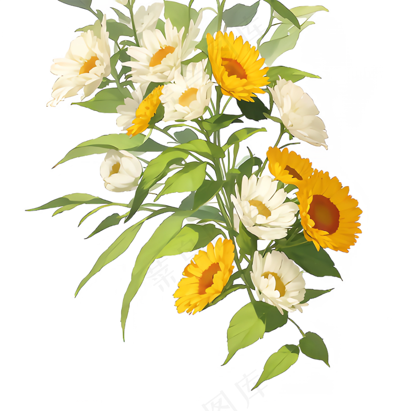 黄色 唯美 手绘 免抠 PNG 花 植物 素材15