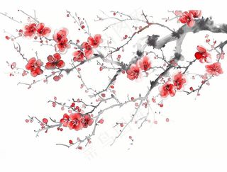 梅花寒梅水墨画中国风插画免抠