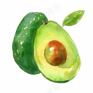 牛油果水果蔬菜水彩插画免抠