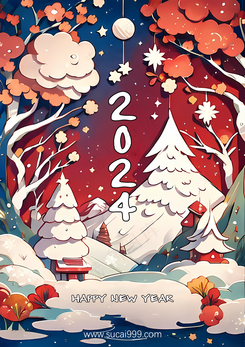 新年快乐插画海报psd模版下载