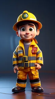 3D卡通人物消防员男性1