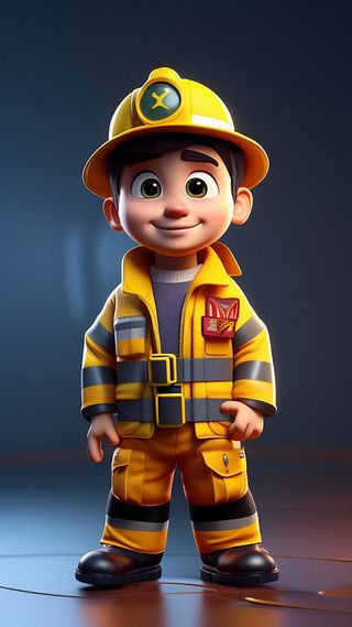 3D卡通人物消防员男性1