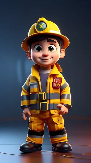 3D卡通人物消防员男性1