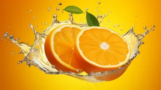 切片橙子水花水中摄影图