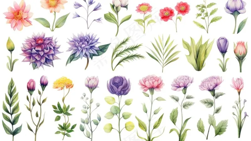 花朵鲜花花花苏水彩插画免抠(1456x816)