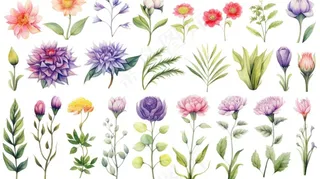 花朵鲜花花花苏水彩插画免抠