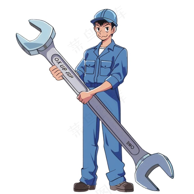 工人工具扳手维修工人劳动五一卡通插画免抠(1024x1024)