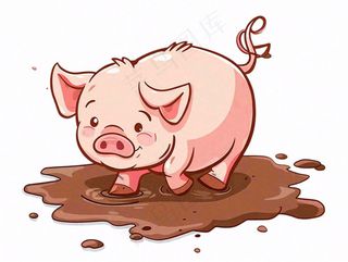 小猪猪崽踩泥坑动物卡通插画免抠