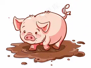 小猪猪崽踩泥坑动物卡通插画免抠