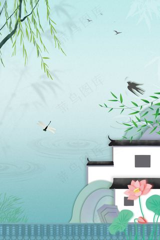 复古中国风山水春天简约背景