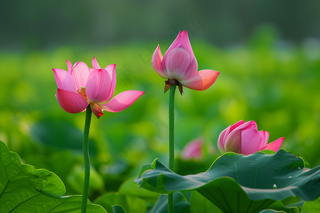 夏日荷花荷叶摄影图