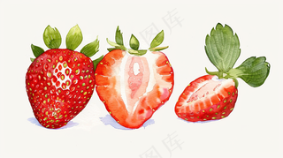 草莓水果水彩插画白色背景