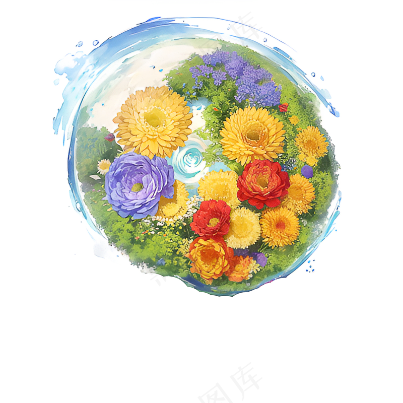 黄色 绿色 手绘 花丛 免抠 素材 9