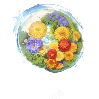 黄色 绿色 手绘 花丛 免抠 素材 9