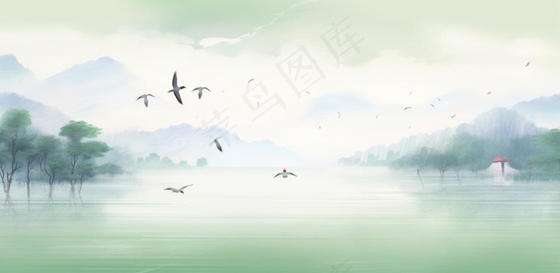 山水水墨画中国风插画背景(1568x768)