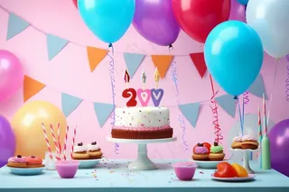 生日派对party蛋糕气球彩带庆祝摄影图