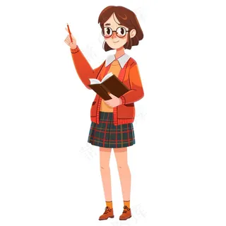 教师学生上课卡通人物插画免抠
