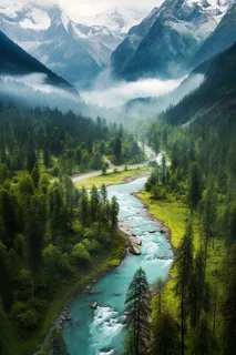 夏天新疆高山高原的美景河流摄影图