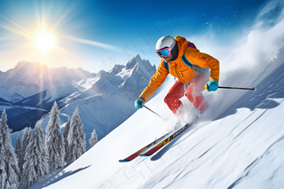 滑雪运动山坡白雪山地摄影图