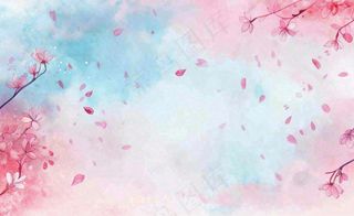 春季出游浪漫水彩樱花蓝粉色樱花林立春春分插画背景