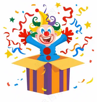 小丑礼盒惊喜愚人节搞怪搞笑幽默游乐园卡通插画免抠