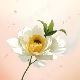 白色黄色手绘新中式风格花植物179