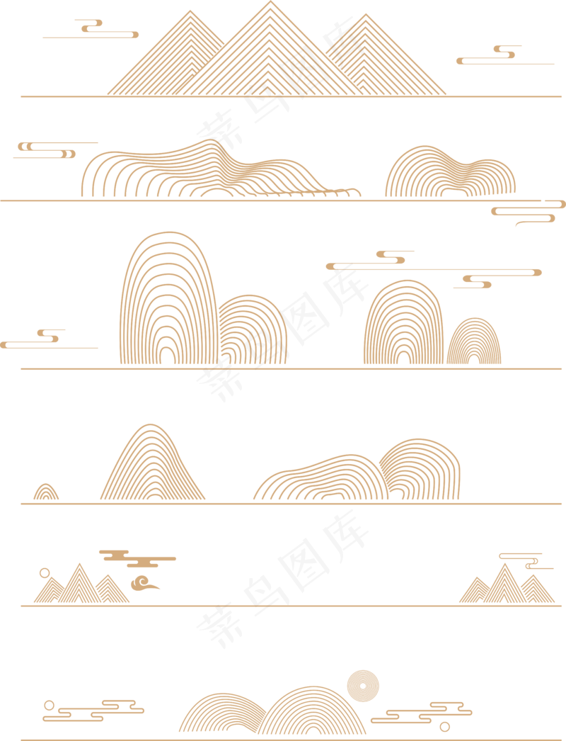 山水波浪祥云中式国风线条102免扣素材