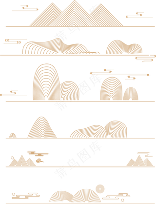 山水波浪祥云中式国风线条102免扣素材