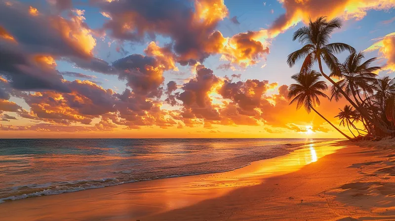 落日海洋沙滩夕阳晚霞摄影图 (4368x2448)