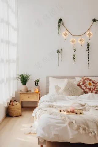 卧室装饰日系风装修室内摄影图 