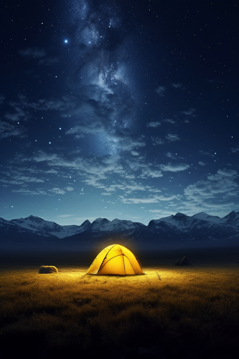 星空下的帐篷露营野外摄影图 