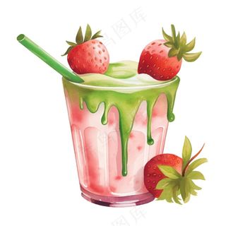 草莓抹茶奶茶冰淇淋奶茶美味夏日卡通插画免抠