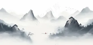 山水水墨画云层山峰中国风插画背景