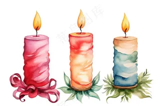 蜡烛唯美节日蜡烛手绘水彩插画免抠