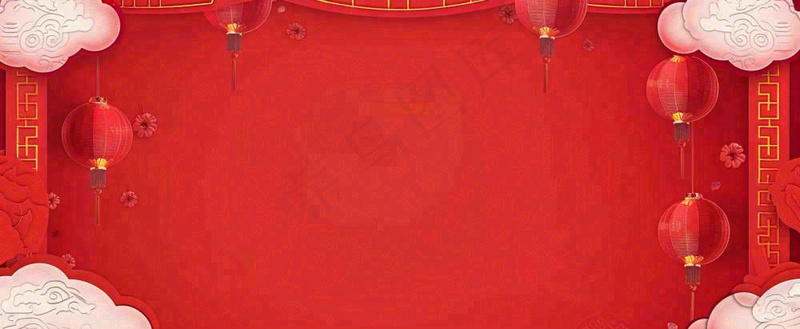 红色新年春节花卉灯笼祥云纹理背景小年除夕元宵插画背景