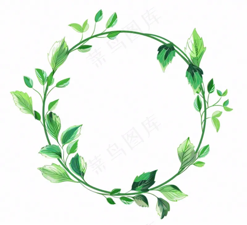 绿叶花环圆形边框水彩画免抠(1120x1024)
